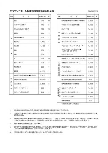 サラマンカホール附属施設設備等利用料金表 [PDF: 165KB]